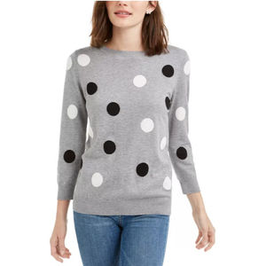 Maison Jules 3/4-Sleeve Polka-Dot Sweater GRAY Size XL